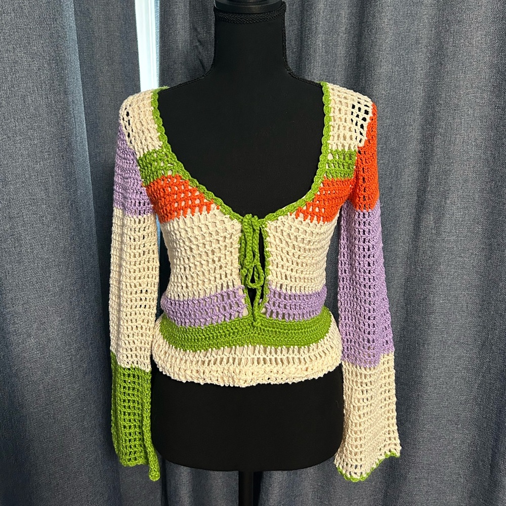 Beginning Boutique Y2K Inspired Crochet Sweater Top, Size 4